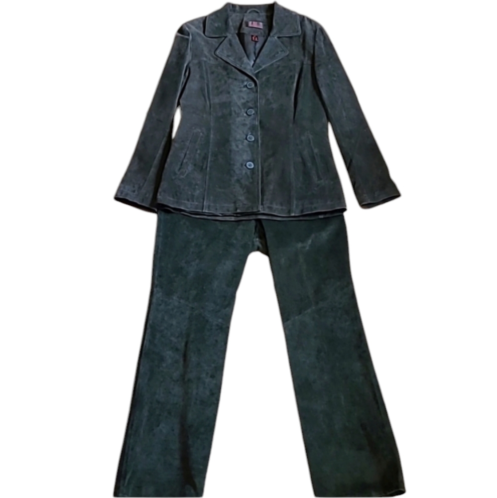 SZ12 DANIER Suede Leather Pants and SZ10 Suede Blazer matching set green